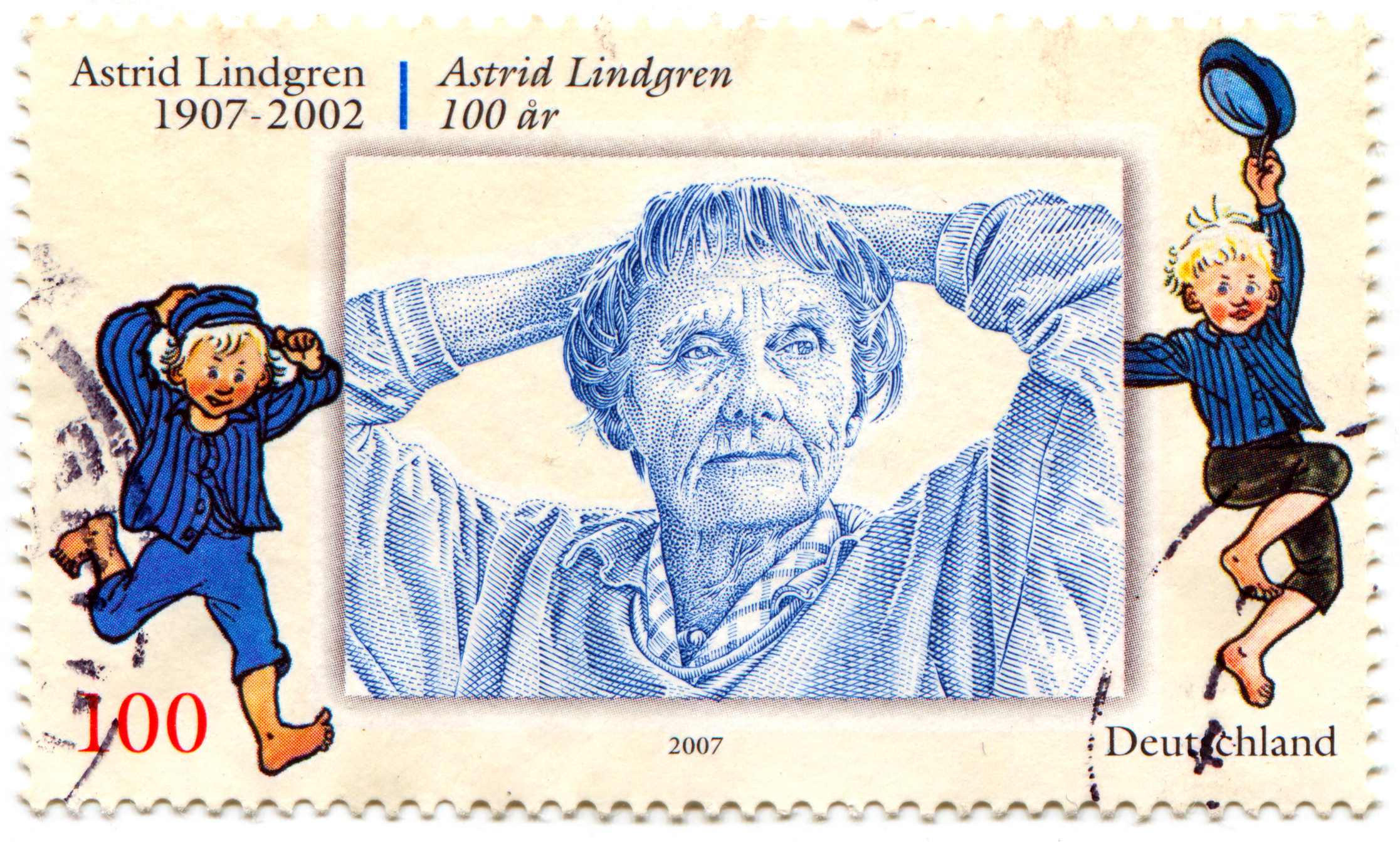Tysk frimerke til minne om Astrid Lindgren