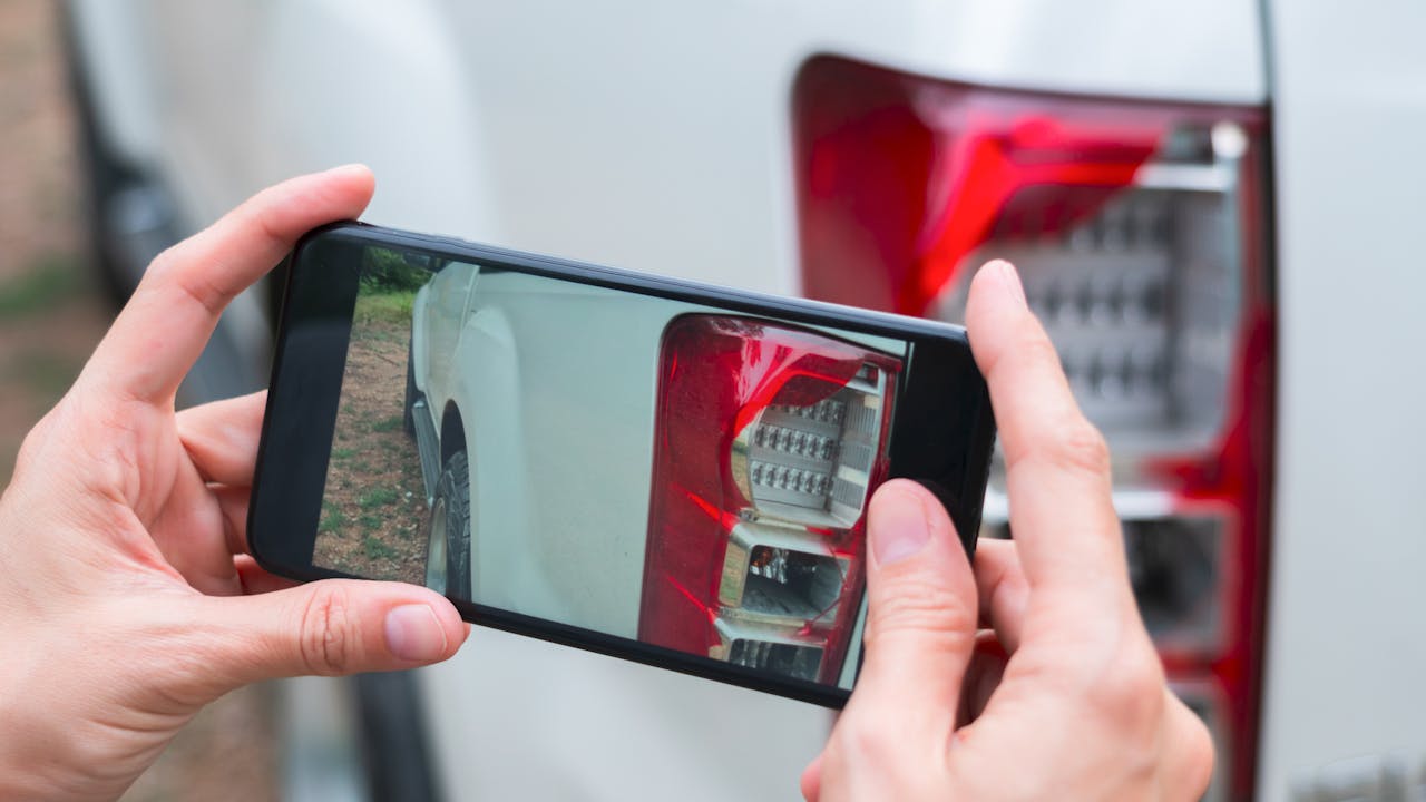 Person tar bilde av en bil med mobiltelefonen