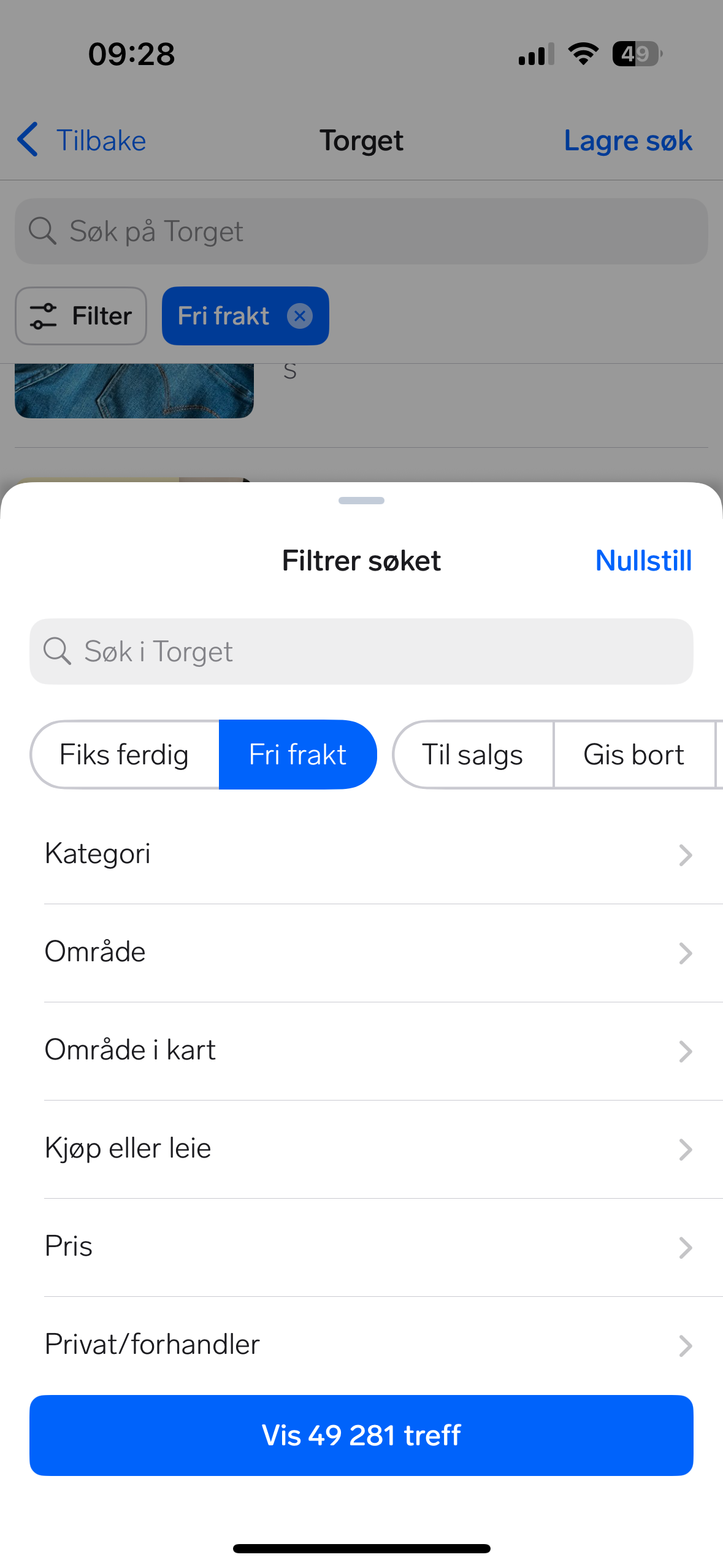 I appen kan du enkelt huke av for "Fri frakt".