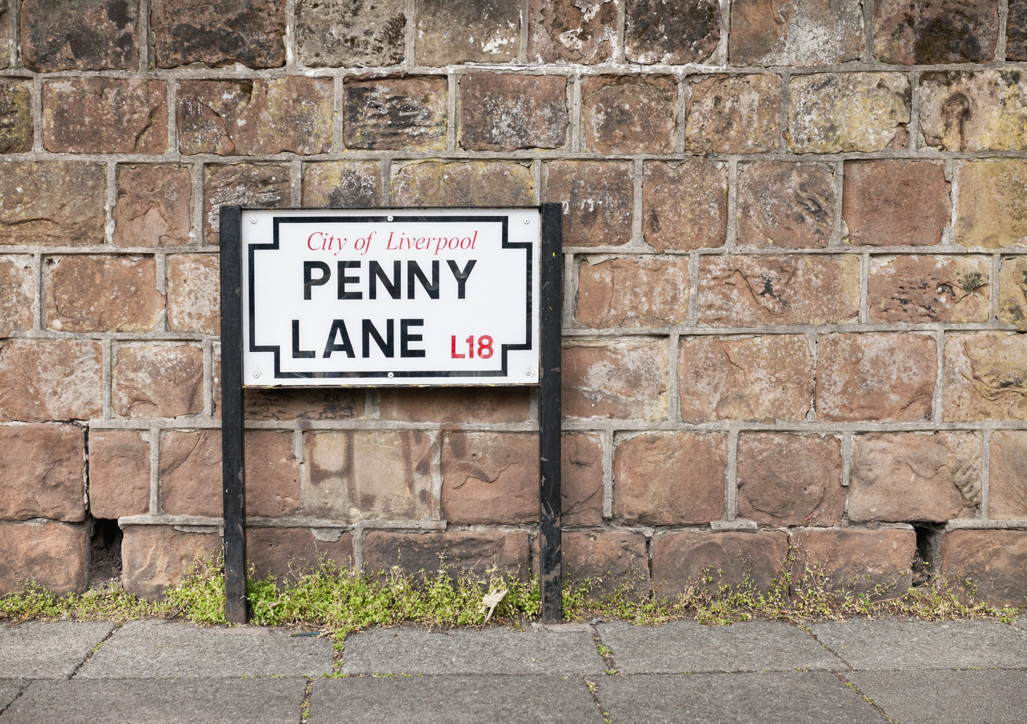 Bilde av gateskiltet Penny Lane, en sang som Beatles ga ut i 1967. En legendarisk gate i Liverpool