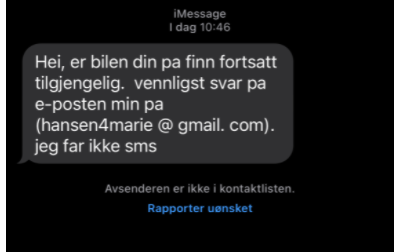 Bilde av et svindelforsøk på melding (imessage)