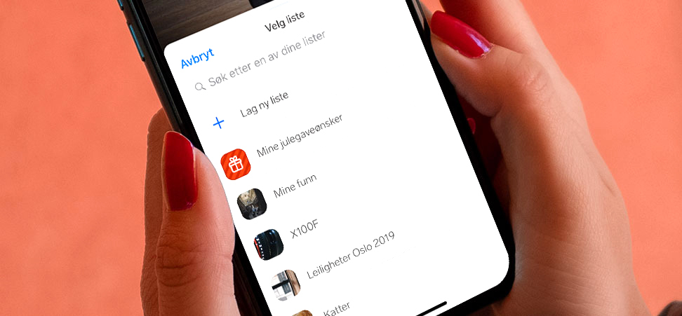 PÅ MOBIL: Når du går inn på "Favoritter" på "Min FINN" i appen, så ser du julegave-ønskelisten din sammen med de andre listene.
