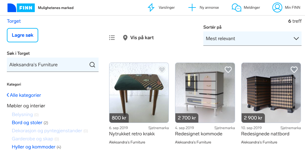 Skjermbilde fra FINN torget