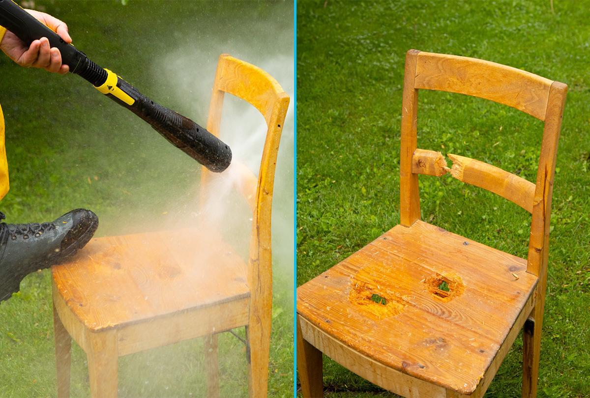 Høytrykkspyler på trestol